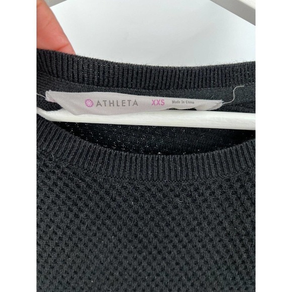 ATHLETA Womens XXS Thermal Honeycomb Pullover Sweater Merino Wool Blend In Black - Picture 7 of 8